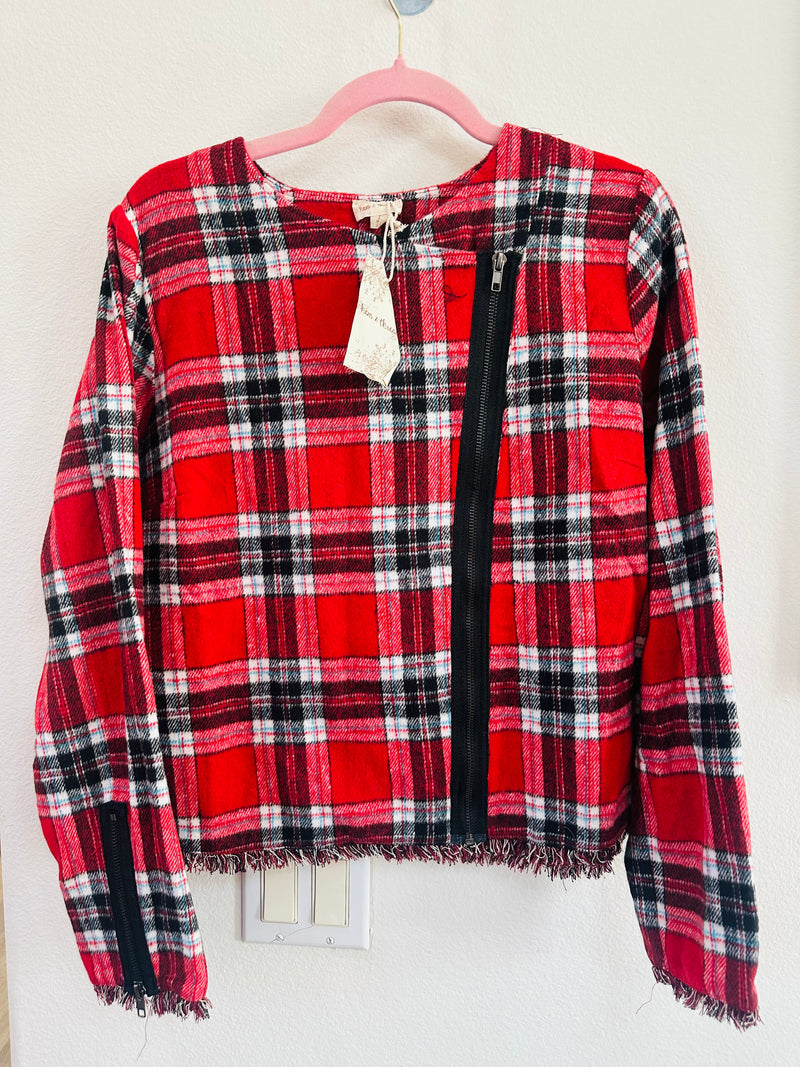 HEM & THREAD PLAID FRAYED HEMMED JACKET