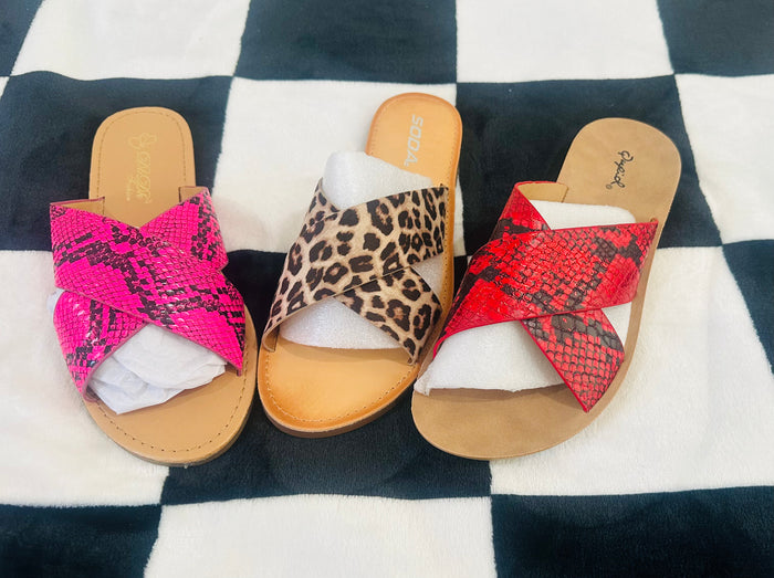 Criss cross slip on sandals