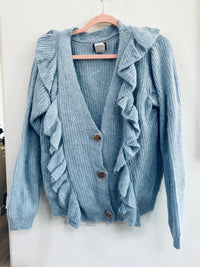 POL BUTTON RUFFLE CARDIGAN