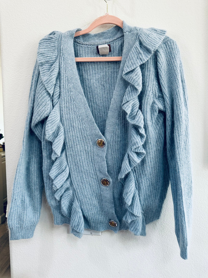 POL BUTTON RUFFLE CARDIGAN