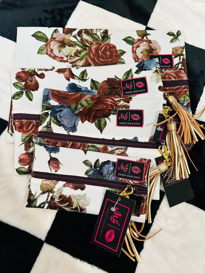 HTF!!!  ROSE METALLIC FLORAL MJ BAG SET!!!! BLACK INTERIOR!!!