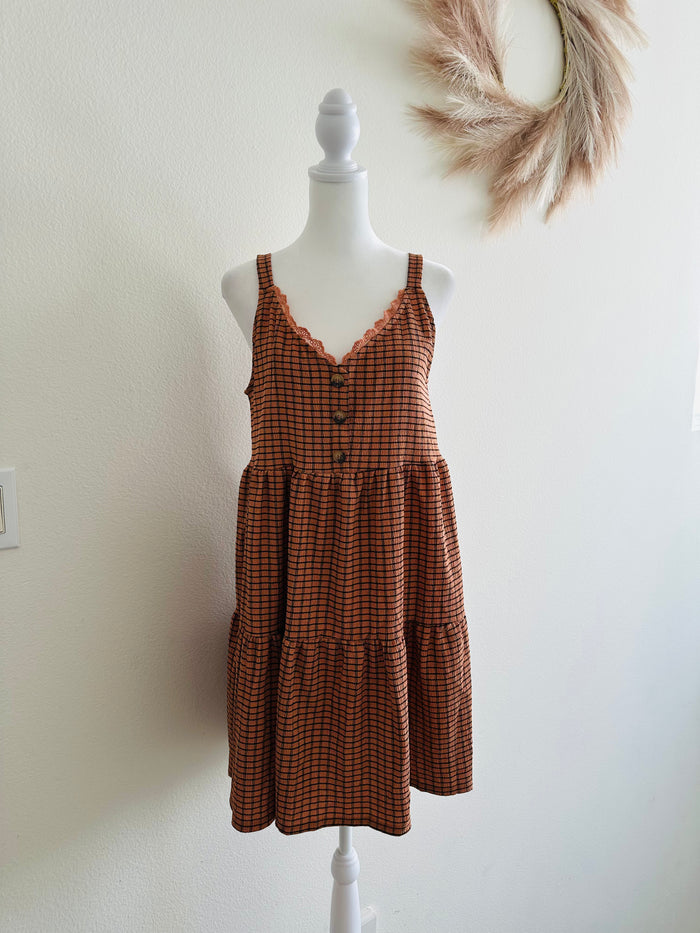 BLU PEPPER SIENNA GRID CHECK TIERED DRESS