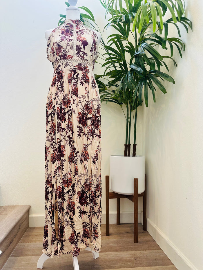 ANGIE FLORAL HALTER TOP DRESS