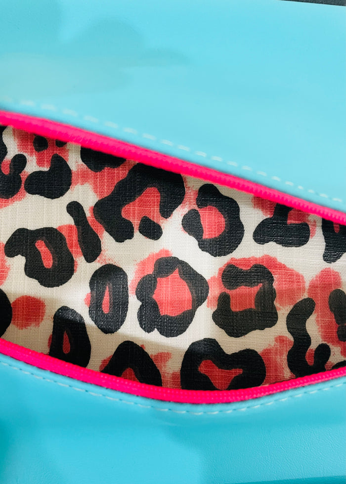 TURQUOISE/PINK LEOPARD MAKEUP JUNKIE BAG SET