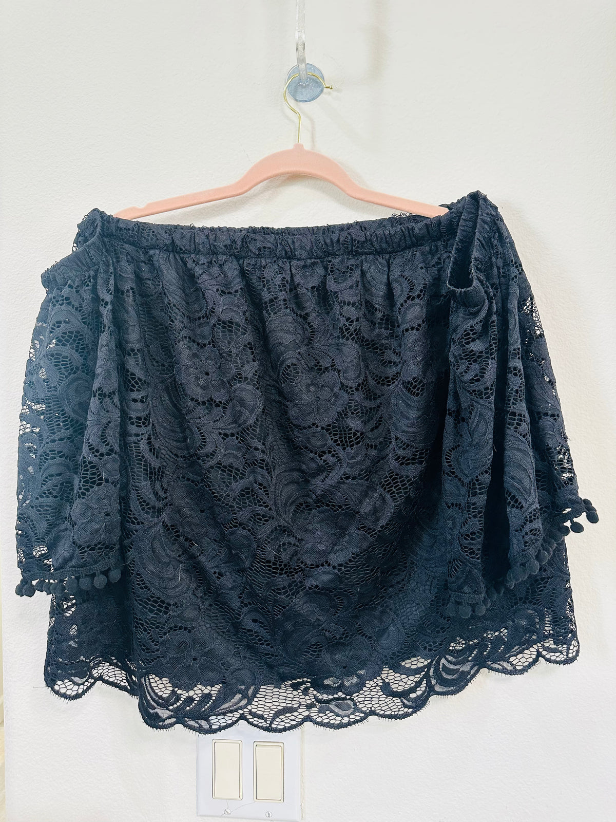 BLUSHING HEART LACE BELL SLEEVE OFF SHOULDER TOP