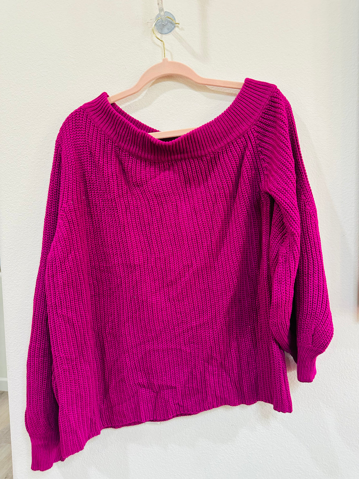 BLUSHING HEART OFF SHOULDER SWEATER