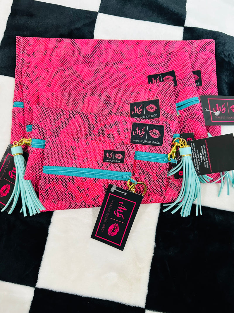 FULL SET OF MJ BAGS!!!!  WITH MICRO!!  PINK SNAKE/TEAL ZIPPER/LEOPARD INTERIOR!!!!