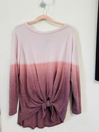 Long sleeve two tone knotted front top
