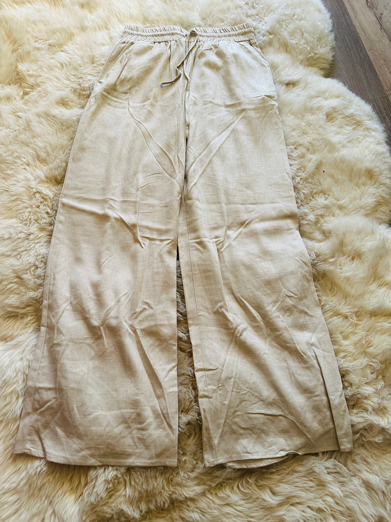 BLUE B LINEN WIDE LEG TIE FRONT PANTS