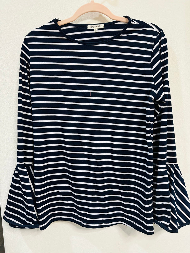AND THE WHY STRIPED BELL SLEEVE TOP