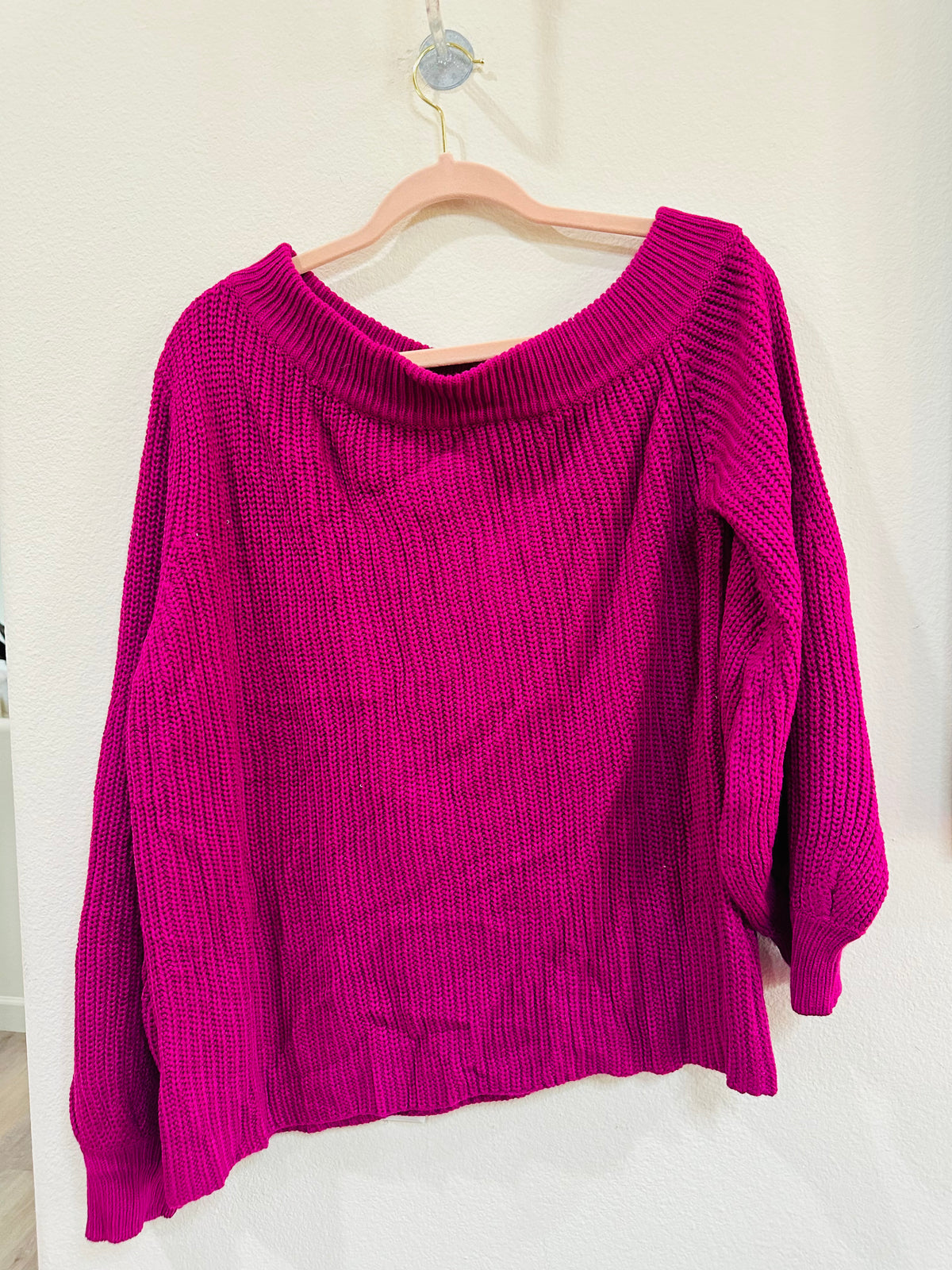 BLUSHING HEART OFF SHOULDER SWEATER
