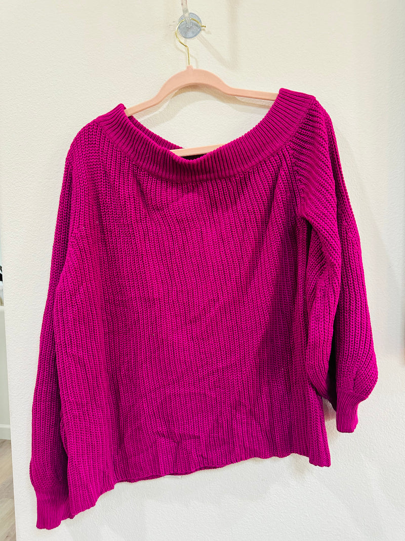 BLUSHING HEART OFF SHOULDER SWEATER