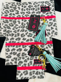 SNOW LEOPARD WITH HOT PINK INTERIOR MJ BAGS SMALL/MICRO/LARGE SET