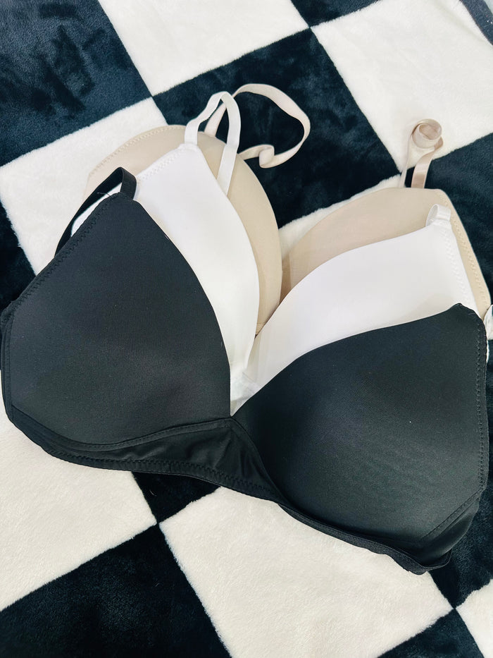 3PACK TSHIRT BRAS- black/white/nude 36D