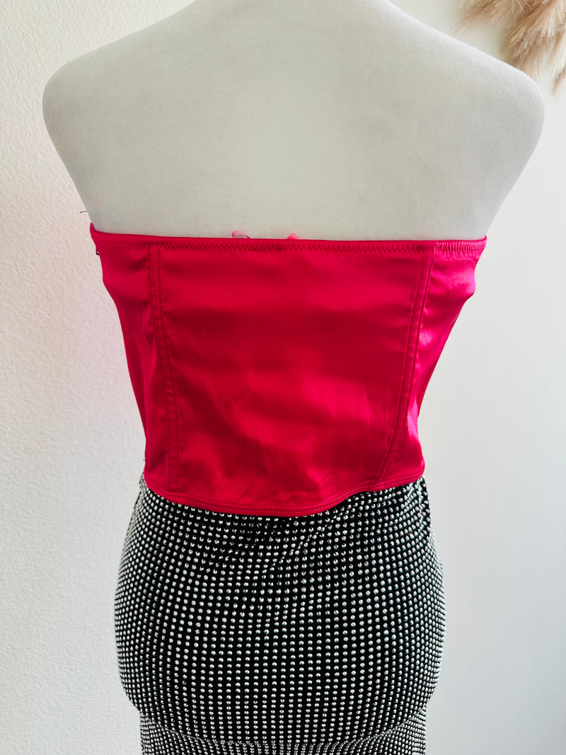 SUGAR THRILLZ BOA HOT PINK CORSET TOP READ DESCRIPTION