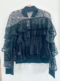 INA LACE SEE THRU RUFFLE BOMBER JACKET