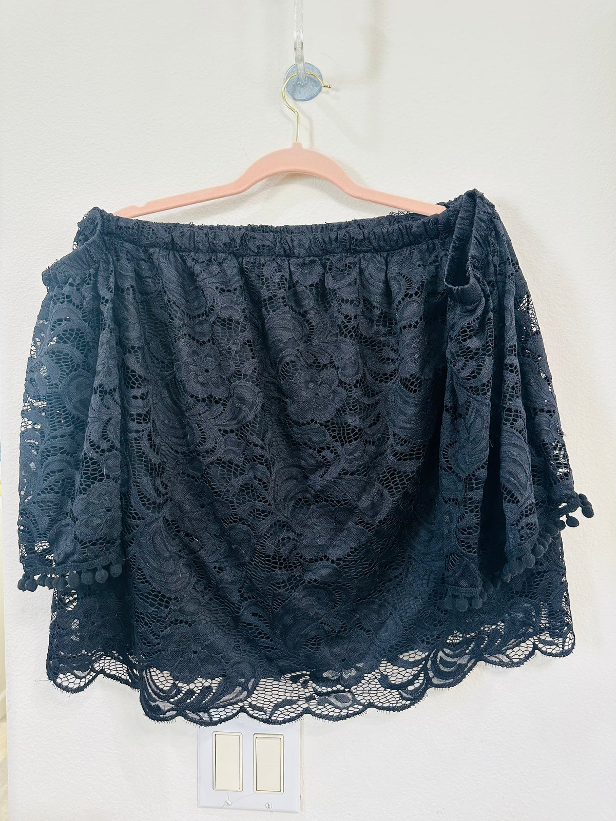 BLUSHING HEART LACE BELL SLEEVE OFF SHOULDER TOP
