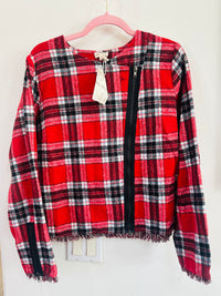 HEM & THREAD PLAID FRAYED HEMMED JACKET