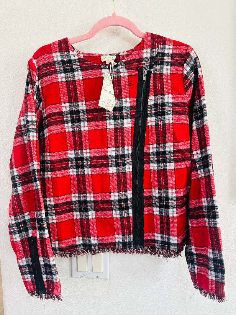HEM & THREAD PLAID FRAYED HEMMED JACKET