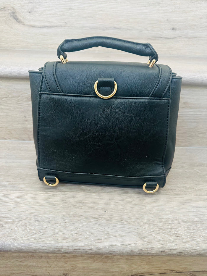 Convertible black faux fur backpack bag