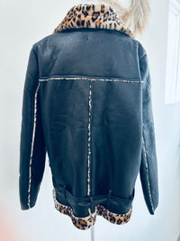 DAY & NIGHT LEOPARD HEAVY FAUX LEATHER AND SUEDE JACKET