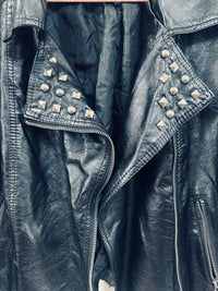 LEATHER JACKET WITH STUD DETAIL ON FLAP NEAR COLLAR!