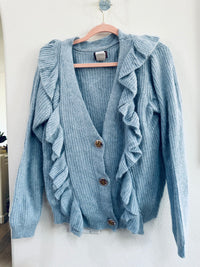 POL BUTTON RUFFLE CARDIGAN