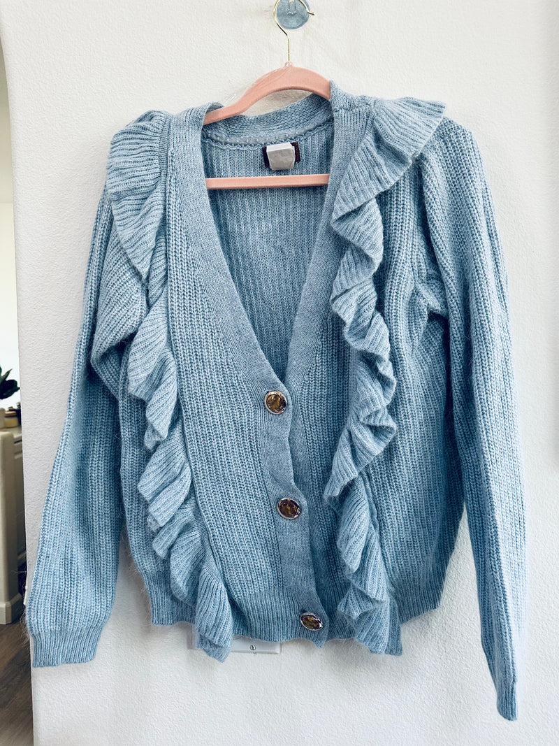 POL BUTTON RUFFLE CARDIGAN