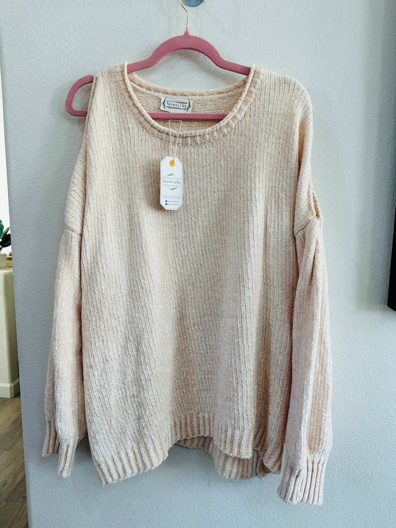 LOVE RICHE CHENILLE SWEATERS WITH SHOULDER CUTOUTS