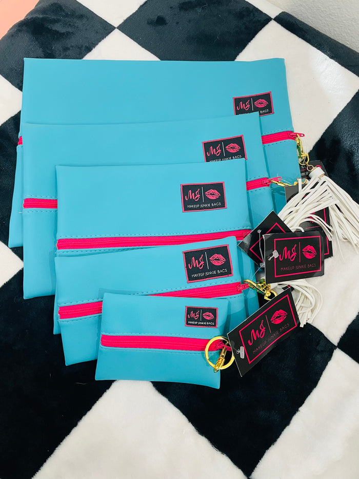 TURQUOISE/PINK LEOPARD MAKEUP JUNKIE BAG SET