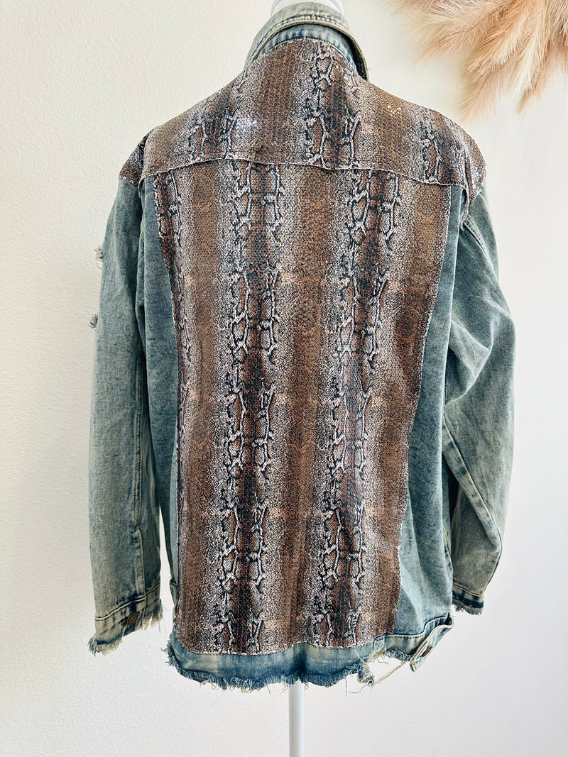L&B JEAN DISTRESSED SEQUINS JACKET