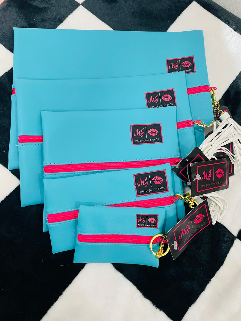 TURQUOISE/PINK LEOPARD MAKEUP JUNKIE BAG SET
