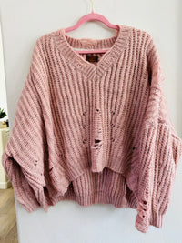 POL DISTRESSED HI-LOW SWEATER