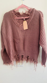 LOVE TREE FRAYED CROP SWEATER