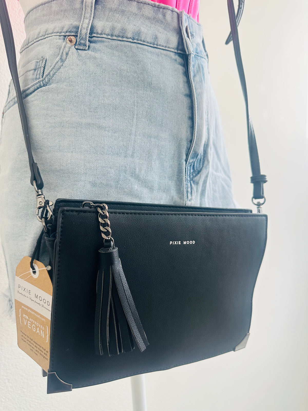 PIXIE WOOD CROSSBODY PURSE PETA APPROVED VEGAN LEATHER