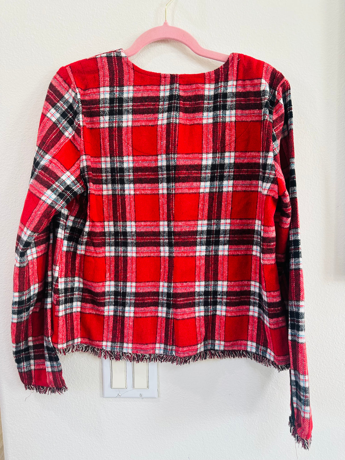 HEM & THREAD PLAID FRAYED HEMMED JACKET