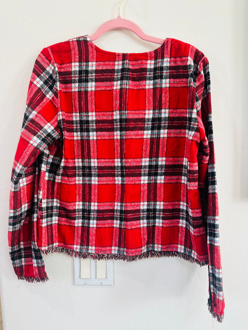 HEM & THREAD PLAID FRAYED HEMMED JACKET