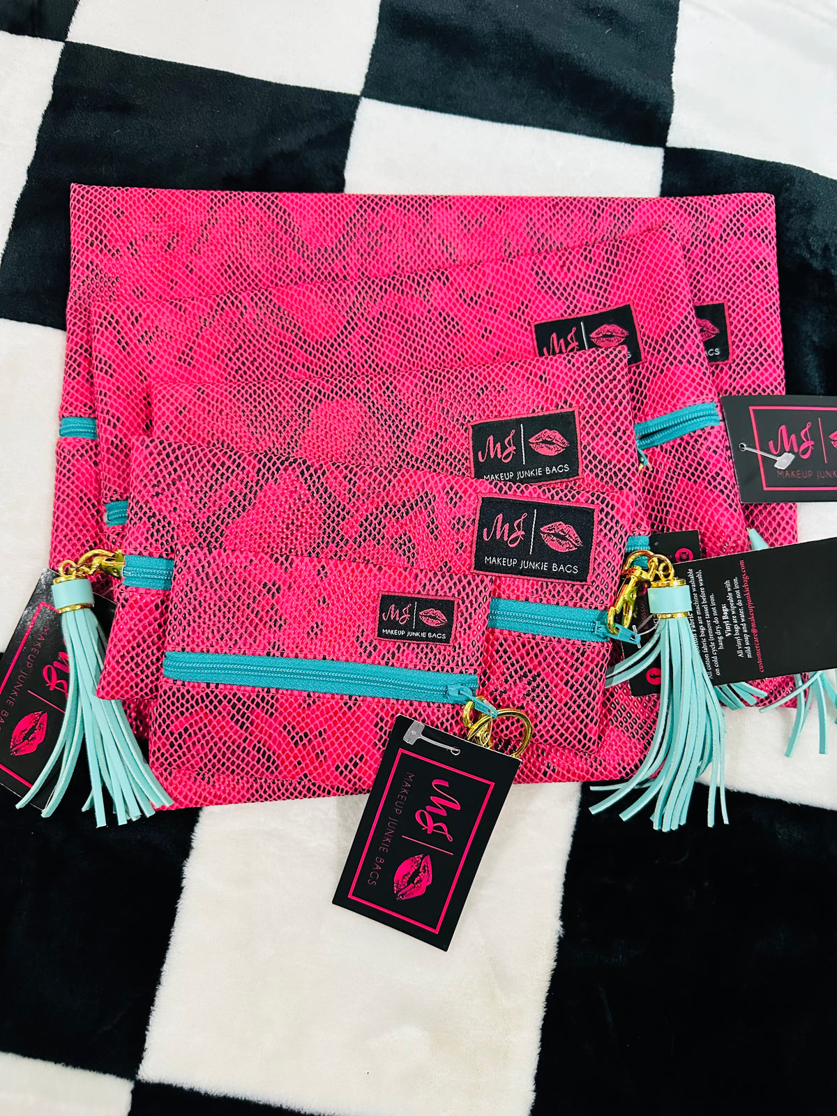 FULL SET OF MJ BAGS!!!!  WITH MICRO!!  PINK SNAKE/TEAL ZIPPER/LEOPARD INTERIOR!!!!
