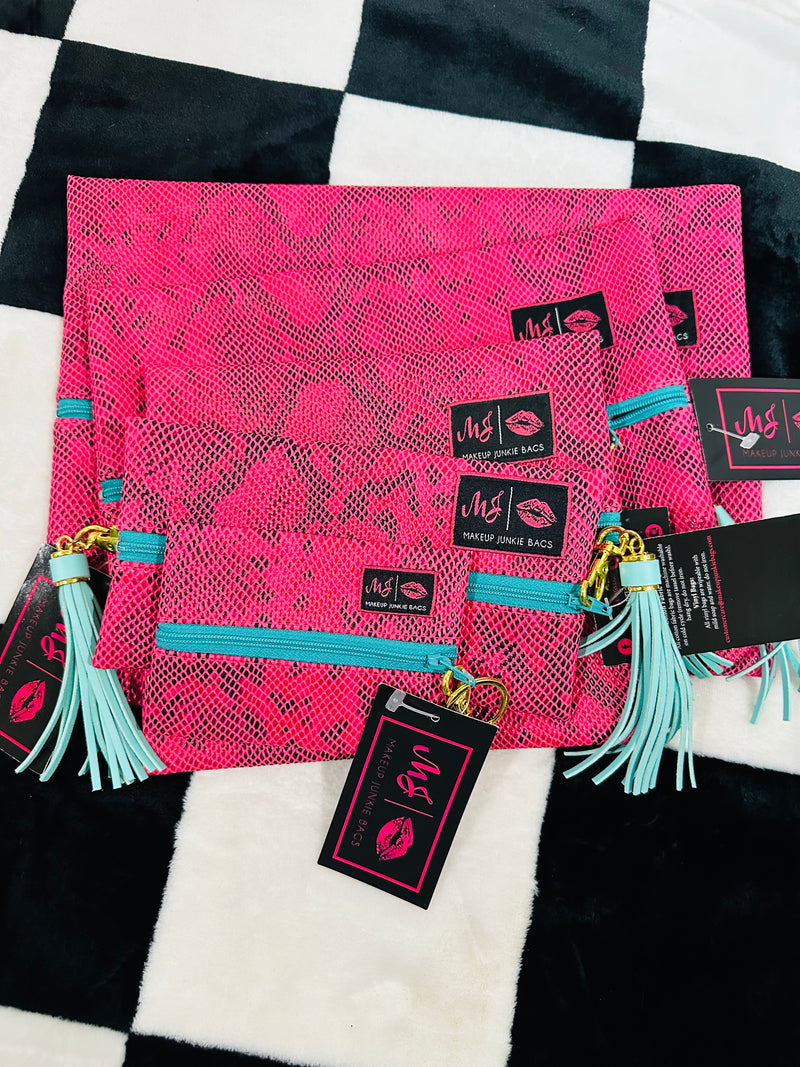 FULL SET OF MJ BAGS!!!!  WITH MICRO!!  PINK SNAKE/TEAL ZIPPER/LEOPARD INTERIOR!!!!