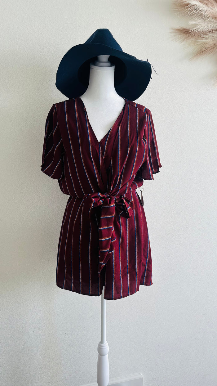 HUMMINGBIRD TIE FRONT STRIPED BOW ROMPER