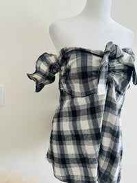 BUFFALO PLAID OFF SHOULDER ARM CUFF TOP *READ!*