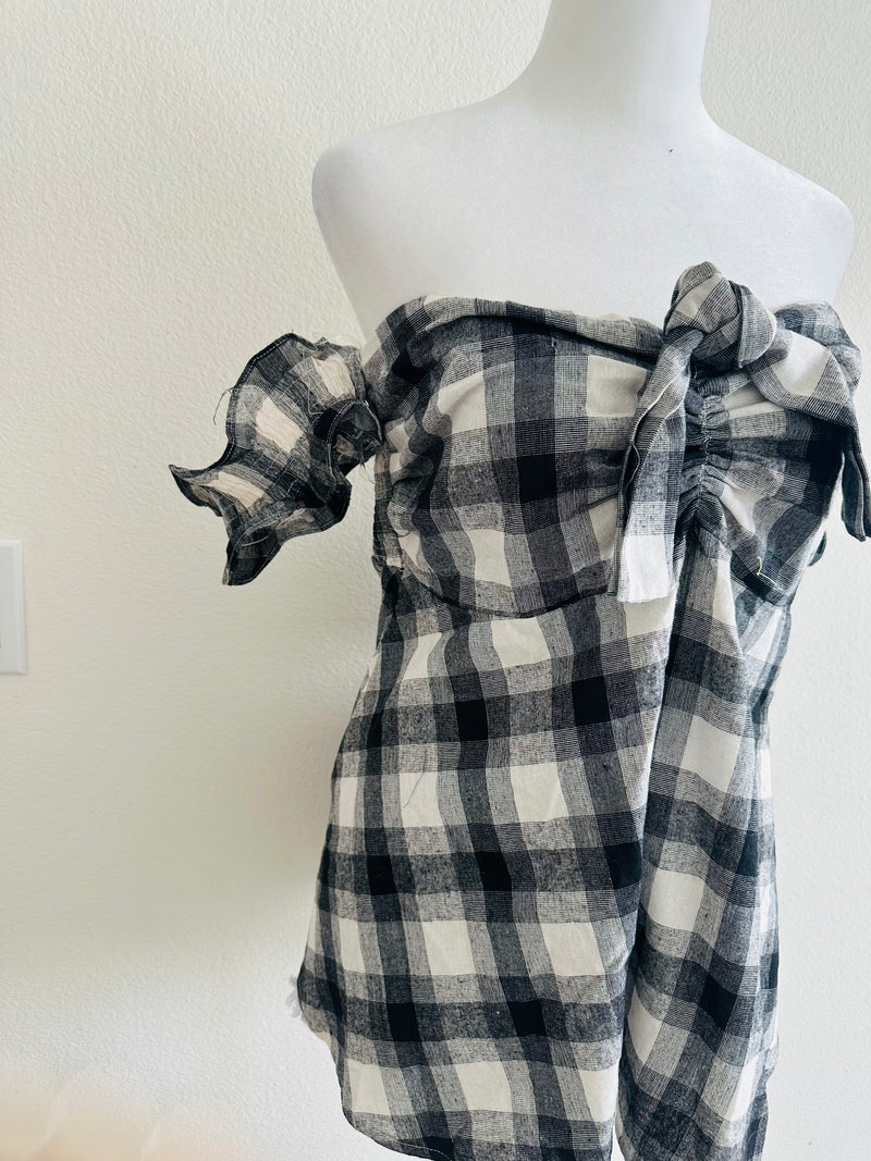 BUFFALO PLAID OFF SHOULDER ARM CUFF TOP *READ!*