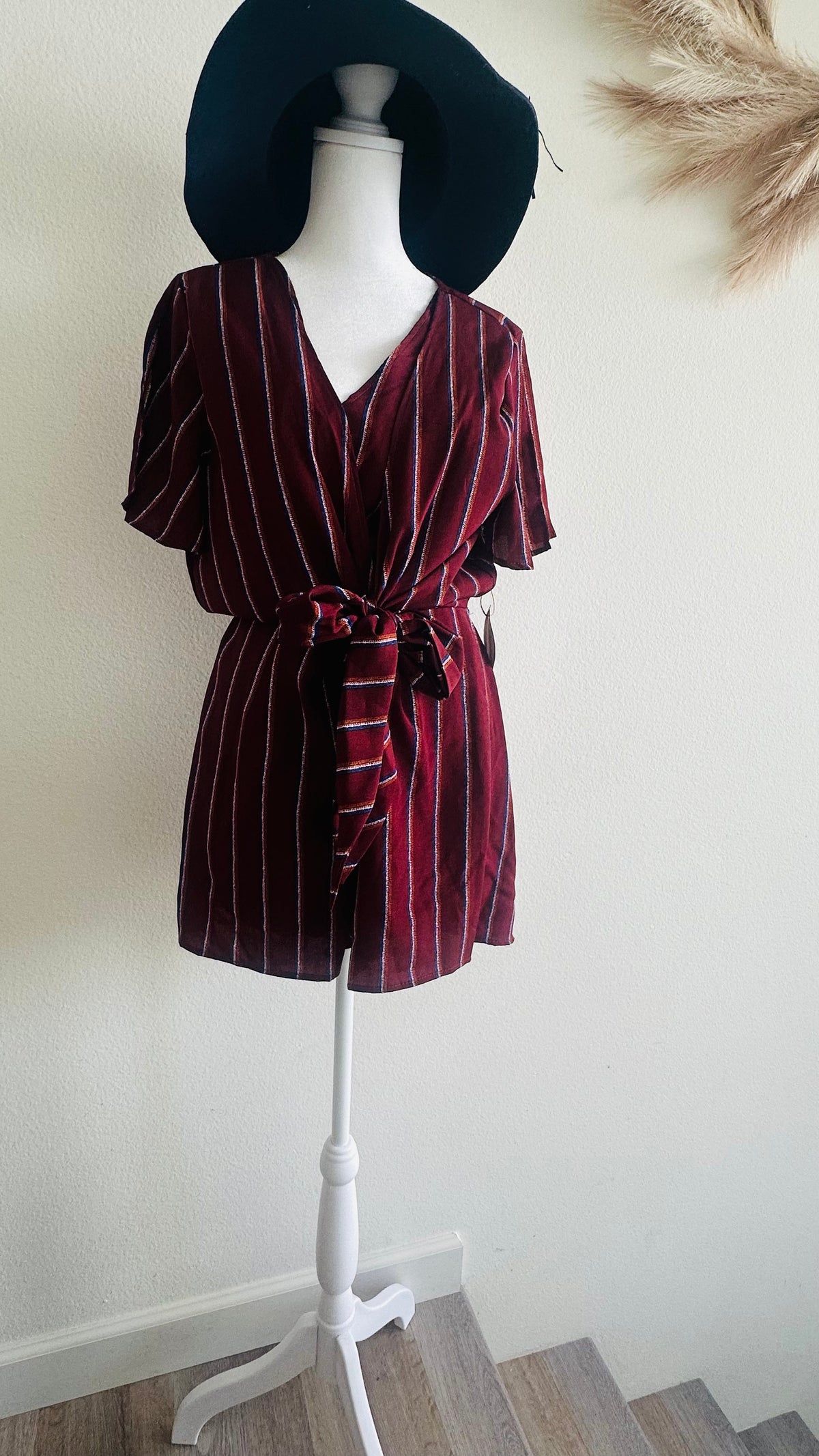 HUMMINGBIRD TIE FRONT STRIPED BOW ROMPER