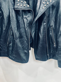 LEATHER JACKET WITH STUD DETAIL ON FLAP NEAR COLLAR!