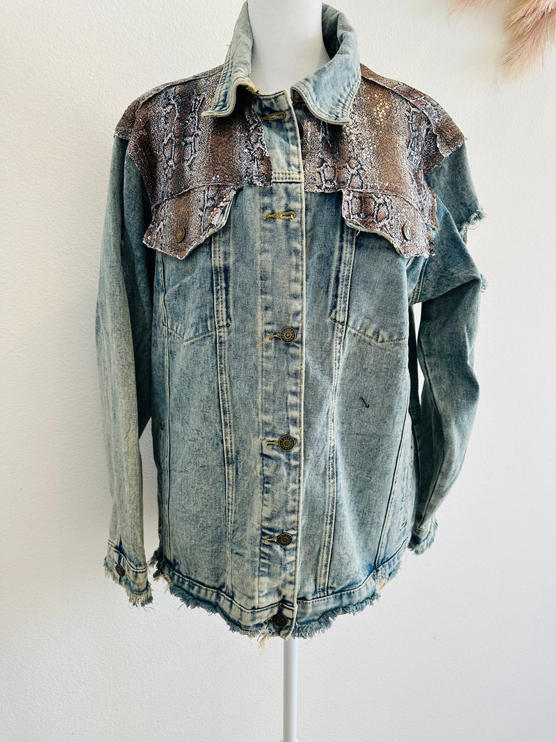 L&B JEAN DISTRESSED SEQUINS JACKET