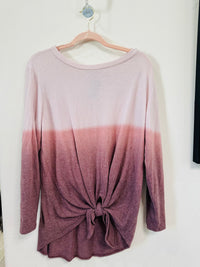 Long sleeve two tone knotted front top