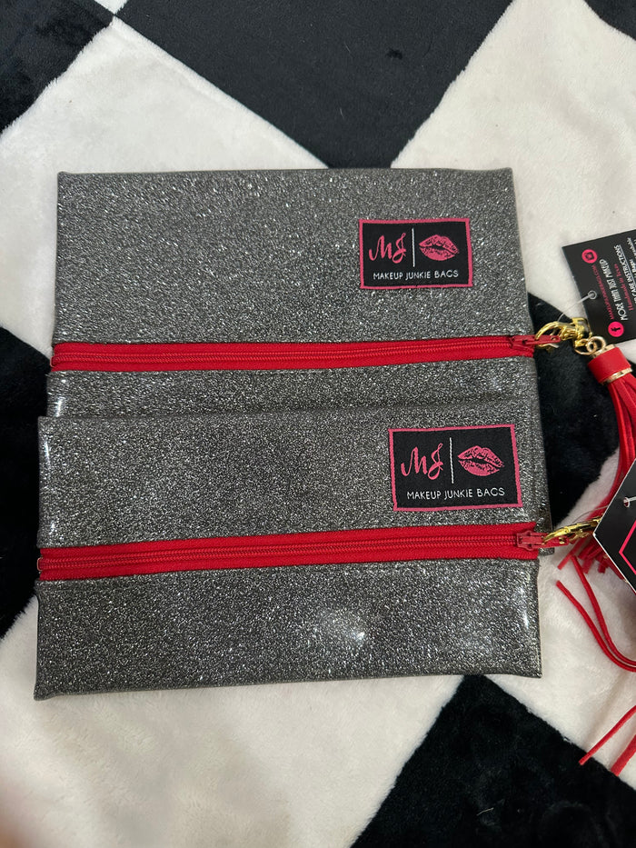 GRAY SPARKLE/RED BUFFALO PRINT INTERIOR MJ BAG SMALL AND MINI