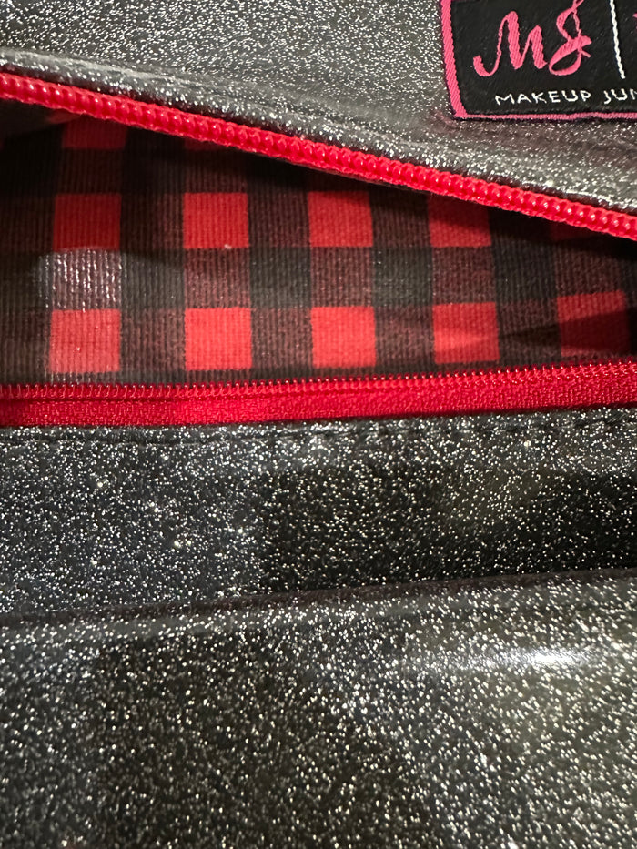 GRAY SPARKLE/RED BUFFALO PRINT INTERIOR MJ BAG SMALL AND MINI