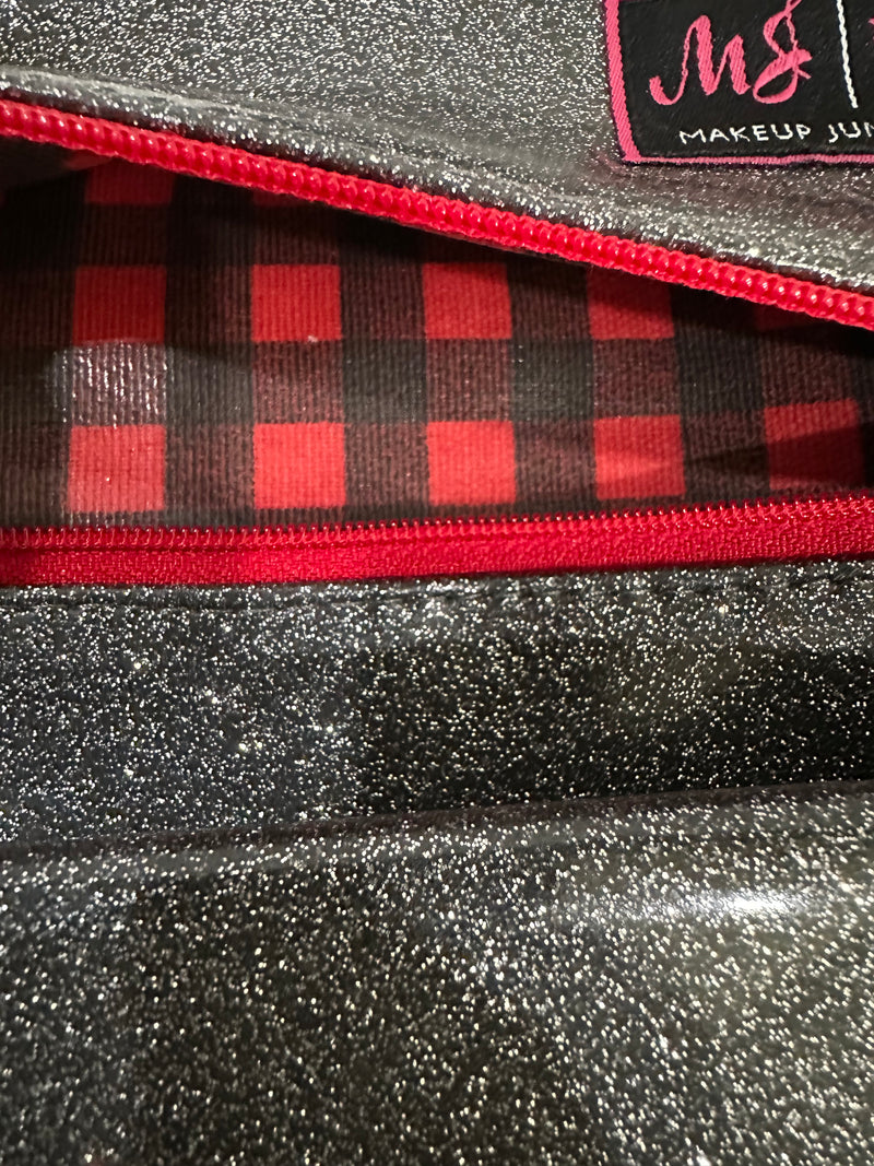 GRAY SPARKLE/RED BUFFALO PRINT INTERIOR MJ BAG SMALL AND MINI