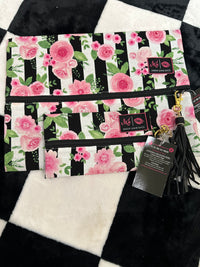 PINK FLORAL/BLACK INTERIOR MJ BAG LARGE MINI SET